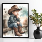 Quadro Decorativo Infantil Menininho Cowboy 24x18cm - Com Vid