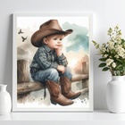 Quadro Decorativo Infantil Menininho Cowboy 24x18cm - Com Vid