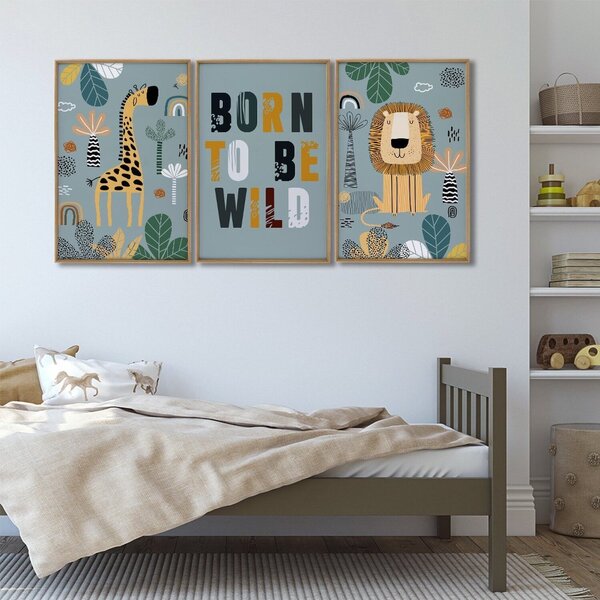 Quadro Decorativo Infantil Pequenos Selvagens 3 Telas 60x90 P