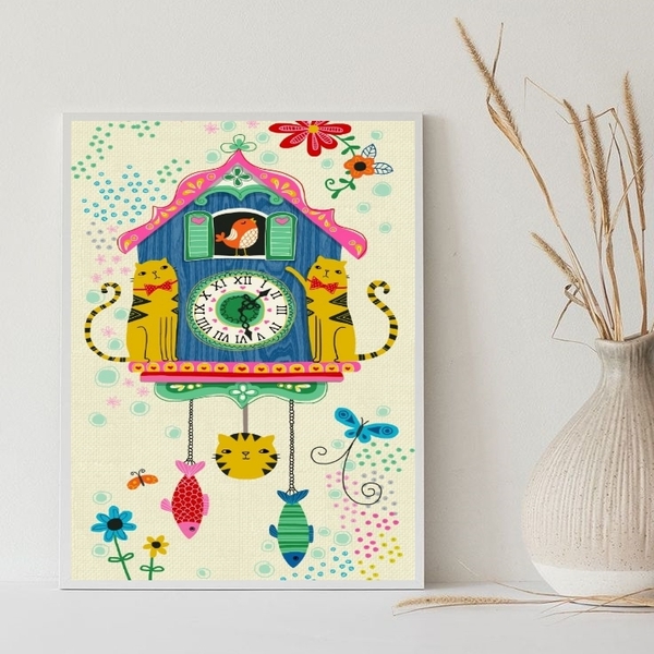 Quadro Decorativo Infantil Relógio cuco 45x34cm - Com Vidro M