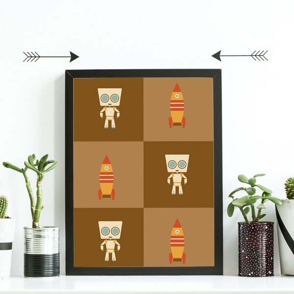 Quadro Decorativo Infantil Robô Com Foguetes