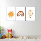 Quadro Decorativo Infantil Sol Balão E Arco Íris Com 3 Telas