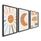 Quadro Decorativo Infantil Sol Lua E Nuvens Com 3 Telas 60x90