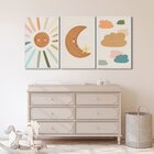 Quadro Decorativo Infantil Sol Lua E Nuvens Com 3 Telas 60x90
