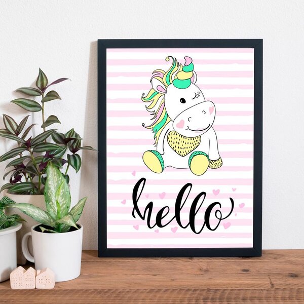 Quadro Decorativo Infantil Unicórnio Hello