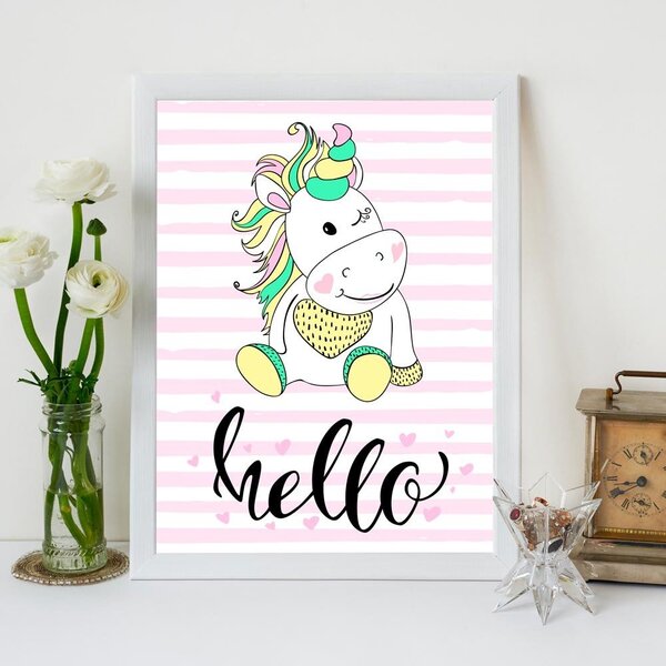 Quadro Decorativo Infantil Unicórnio Hello