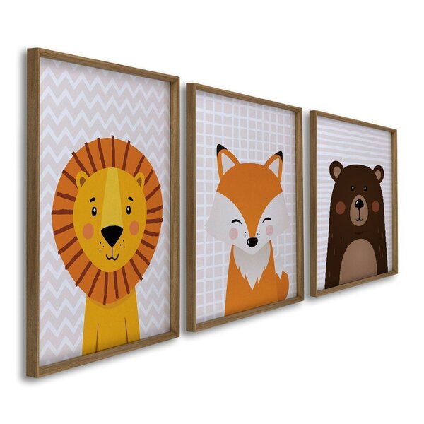 Quadro Decorativo Infantil Ursinhos Estilosos 3 Telas 60x90cm