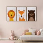 Quadro Decorativo Infantil Ursinhos Estilosos 3 Telas 60x90cm