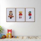 Quadro Decorativo Infantil Ursinhos Estilosos Com 3 Telas 60x