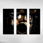 Quadro Decorativo Instrumento Bateria  3 Peças Para Sala