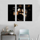 Quadro Decorativo Instrumento Bateria  3 Peças Para Sala