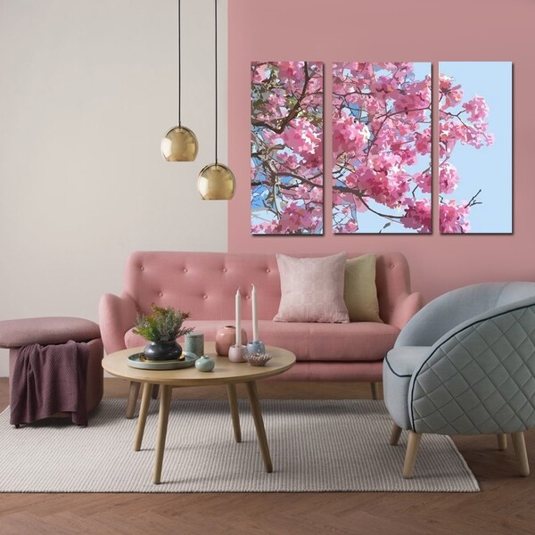 Quadro Decorativo Ipê Rosa 3 Peças Tela