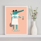 Quadro Decorativo Jacaré Jogando Tênis 33x24cm Moldura Preta