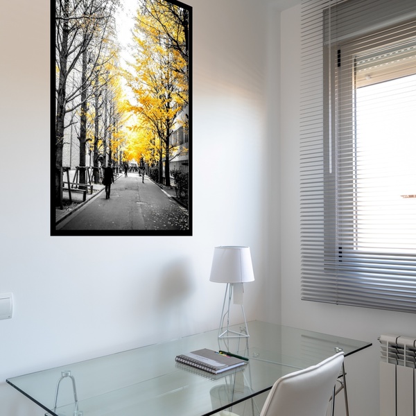 Quadro Decorativo Japão Folhas Amarelas  - 70x50cm Moldura Pr