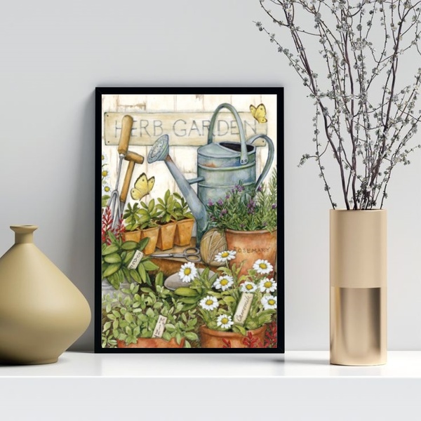 Quadro Decorativo Jardim - Regador 45x34cm - Com Vidro Moldur