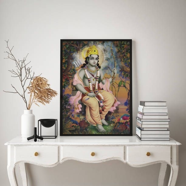 Quadro Decorativo Jay Shree ram  45x34cm - Com Vidro Moldura: