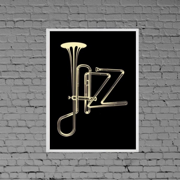 Quadro Decorativo Jazz Instrumento 24x18cm - Com Vidro Moldur