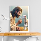 Quadro Decorativo Jesus Com Cordeirinho 33x24cm Moldura Branca