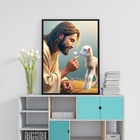 Quadro Decorativo Jesus Com Cordeirinho 33x24cm Moldura Preta