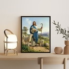 Quadro Decorativo Jesus Com Cordeiros 33x24cm - Com Vidro Mol