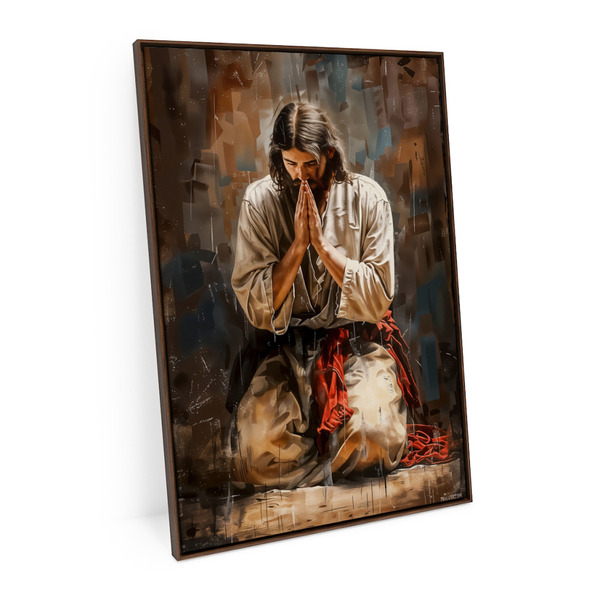 Quadro Decorativo Jesus Cristo 120x80cm Moldura Madeira Escur
