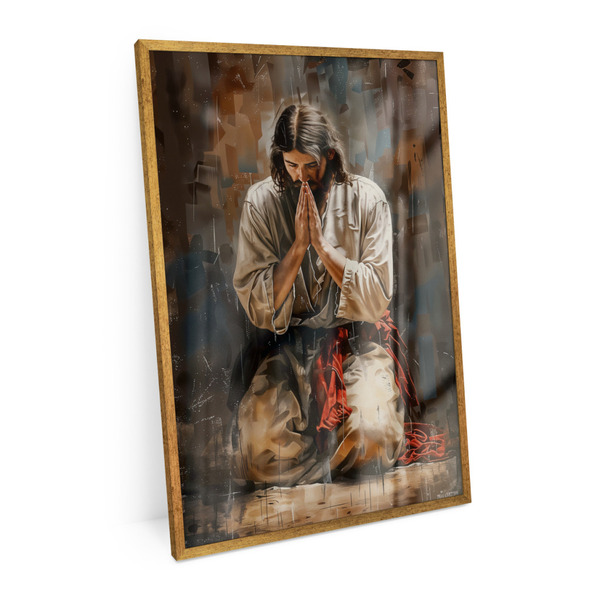 Quadro Decorativo Jesus Cristo 75x50cm Moldura Caixa Dourado