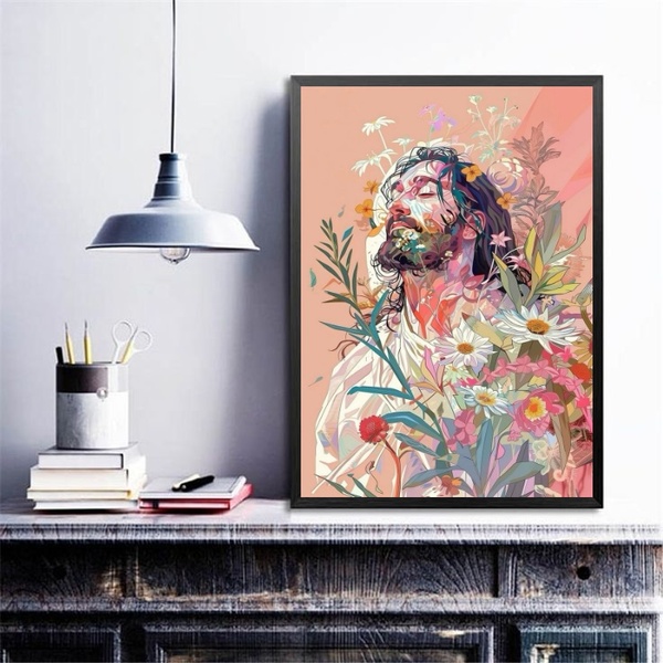 Quadro Decorativo Jesus Cristo Floral 24x18cm - Com Vidro Mol