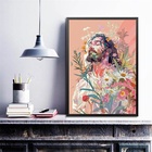 Quadro Decorativo Jesus Cristo Floral 45x34cm - Com Vidro Mol