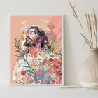 Quadro Decorativo Jesus Cristo Floral 45x34cm - Com Vidro Mol