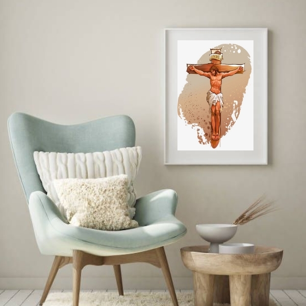 Quadro Decorativo Jesus Crucificado - 60x48cm Moldura:madeira