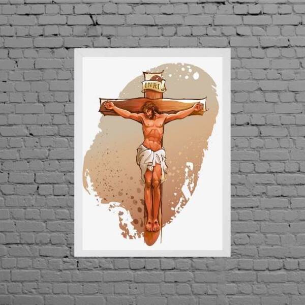 Quadro Decorativo Jesus Cruxificado 24x18cm Moldura:madeira B