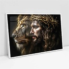 Quadro Decorativo Jesus E Leão - 50x70cm Moldura Branca