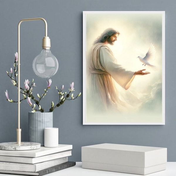 Quadro Decorativo Jesus E O Espírito Santo 33x24cm - Com Vidr