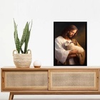 Quadro Decorativo Jesus E Ovelha 24x18cm Moldura:madeira Bran