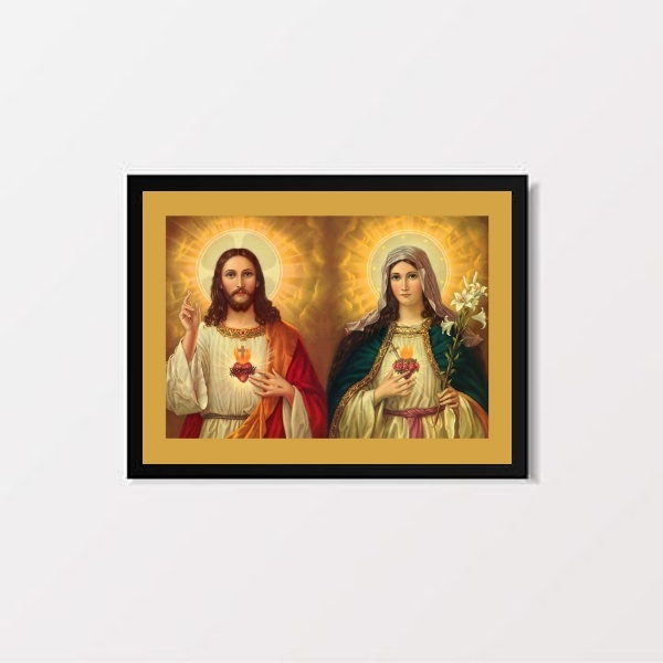 Quadro Decorativo Jesus E maria 24x18cm - Com Vidro Moldura:m