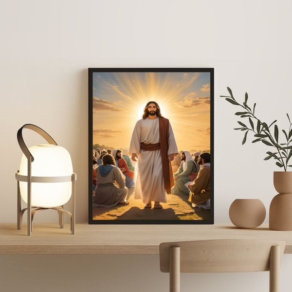 Quadro Decorativo Jesus Iluminado 45x34cm - Com Vidro Moldura
