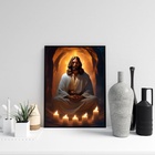 Quadro Decorativo Jesus Meditando 33x24cm - Com Vidro Moldura