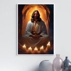 Quadro Decorativo Jesus Meditando 33x24cm - Com Vidro Moldura
