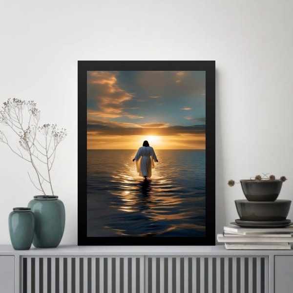 Quadro Decorativo Jesus Sobre As Águas 33x24cm - Com Vidro Mo