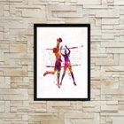 Quadro Decorativo Jogadores Volei 24x18cm Moldura:madeira Bra