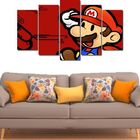 Quadro Decorativo Jogo Super Mario Fundo Vermelho 5 Peças