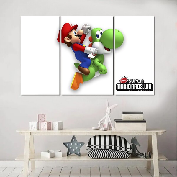 Quadro Decorativo Jogo Super Mario Yoshi 3 Peças M2