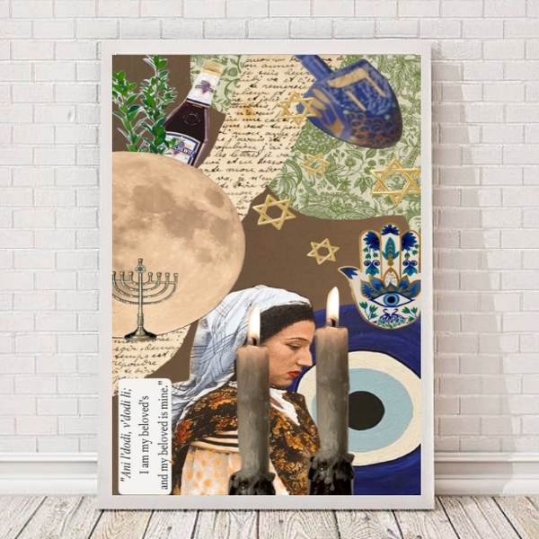 Quadro Decorativo Judaico Colagem 45x34cm - Com Vidro Moldura
