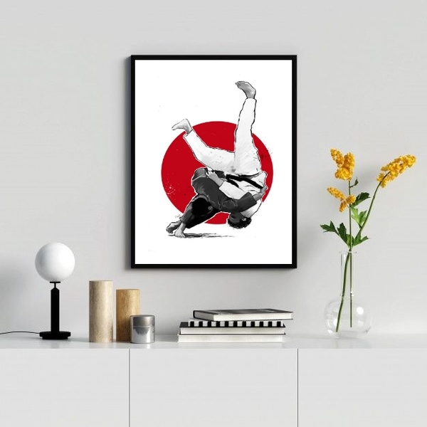 Quadro Decorativo Judô 24x18cm Moldura:madeira Preta