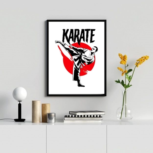 Quadro Decorativo Karatê 33x24cm - Com Vidro Moldura:madeira