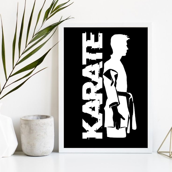Quadro Decorativo Karatê Preto E branco 45x34cm - Com Vidro M
