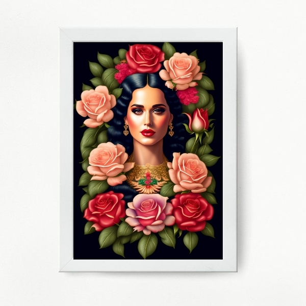 Quadro Decorativo Katy Perry floral 45x34cm Moldura:madeira P