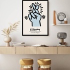 Quadro Decorativo Keith Haring Crossed Fingers Azul -70x50cm