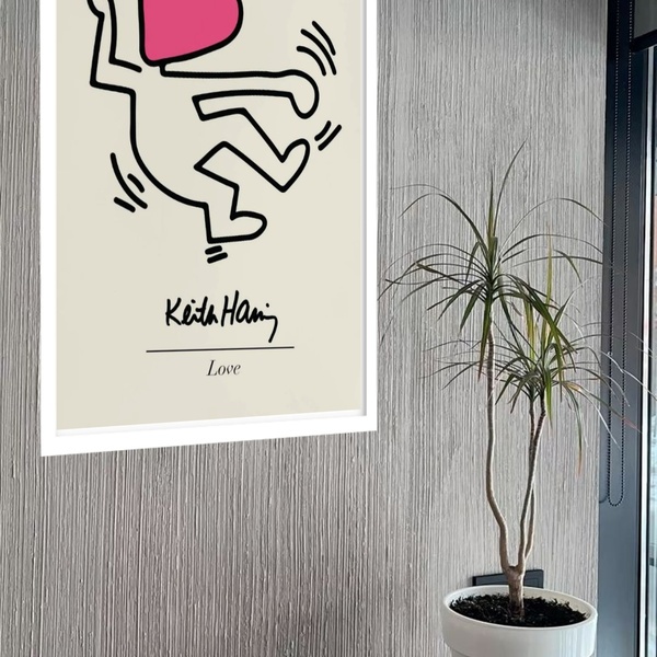 Quadro Decorativo Keith Haring Love  - 70x50cm Moldura Branca