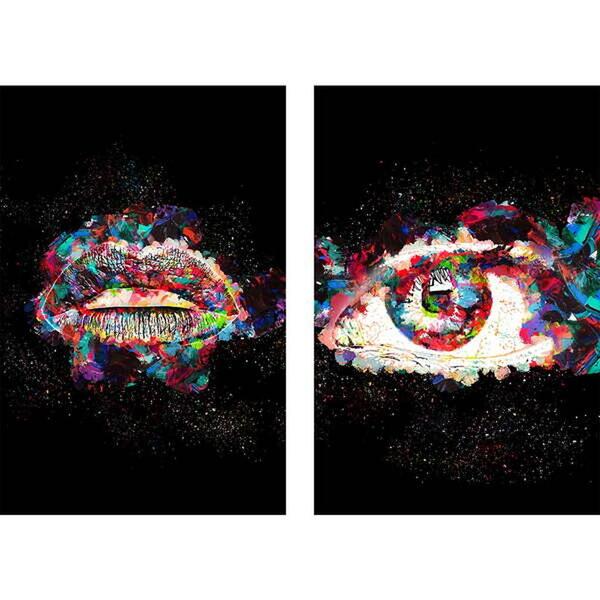 Quadro Decorativo Lábios E Olho Coloridos 2 Telas